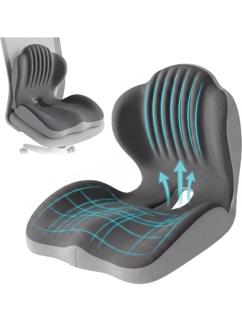 Comfortable Memory Foam Seat Cushion with Lumbar Support - L-Shaped, Gray